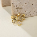 Elegante ciondolo a fiocco dorato con micro-pavé di zirconi e gemma a forma di goccia - Goccia d'Acqua Fiocco-ZTP0064 / Oro