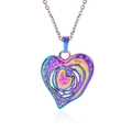 Macro detail of rainbow gradient heart pendant with hollow filigree on O-chain necklace - Necklace With Pendant / Multicolor