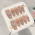 French cat eye press-on nails with 3D butterflies and rhinestones on display card - XS / Nude Pink Gradient Butterfly Style (With Glue)