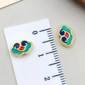Blaue und rote Cloisonné-Glückswolke-Legierungsperlen mit einer Messskala - 10x6mm / Klein Hellblau Rot Gold