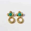 Boucles d'oreilles fleur vintage dorées avec pierres vertes et créoles torsadées - Style 6-Vert