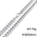 Vintage zilveren roestvrijstalen cubaanse schakelketting voor heren, maat 660x8mm - 8 mm (Breedte) x 66 cm (Lengte) / Staalkleur