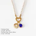 Elegant pearl necklace with 14K gold plated initial G and blue crystal pendant - Letter G
