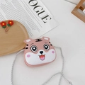 Rosa Kinder Umhängetasche im Tiger-Design mit geflochtenem Seilriemen und süßem Tiergesicht - Rosa