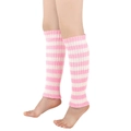 Pink and white striped knitted leg warmers in a soft ribbed Japanese style for women - Pink White Stripes