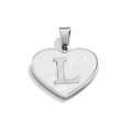 Polished silver heart pendant with letter L engraving for DIY necklace crafting - L / Steel