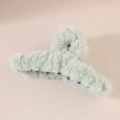 Large mint green plush shark hair claw clip with faux fur finish for thick hair - Cyan