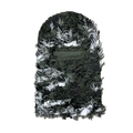 Detail of army green camouflage knitted balaclava with distressed tassel textures - One Size / Dark Green Camouflage