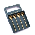 Gift set of 4 golden stainless steel spoons in elegant dark green window box - 13cm Round Spoon-Gold+Green Box / Gold/Green Box/4PCS