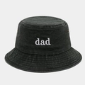 Close-up of dad embroidery and metal eyelets on vintage washed dark grey bucket hat - M (56-58cm) / Army Green