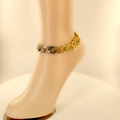 Two-tone gold and silver Cuban chain anklet with sparkling rhinestones for men and women - 9inch (22cm) Anklet / Gold