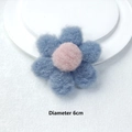 Detail eines 6cm blau-pink Plüschblumen-Accessoires mit weicher Textur auf weißer Platte - Brosche Stil / Blau