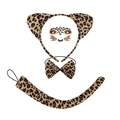 Leopard print costume set with animal ears headband bowtie tail and face sticker - Leopard 3-Piece Set + Leopard Face Sticker