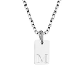Silver stainless steel box chain necklace with rectangle pendant featuring letter M - Letter M / Silver