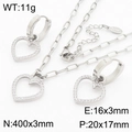Parure de bijoux cœur argenté avec cristaux CNC incluant collier et boucles d'oreilles - Acier inoxydable / Ensemble 2 pièces argenté (collier + boucles d'oreilles)