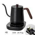 Matte black gooseneck electric kettle with walnut handle and UK plug variant - Type A Black Wood Grain Handle UK Plug 220V