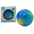 Blue Rainbow Ball puzzle toy with 12 colorful holes and matching retail packaging box - Color Box / Luminous Blue