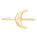 Detail of a minimalist gold crescent moon ring with a sparkling center diamond - Eco-Friendly KC Gold Moon Style (10781)