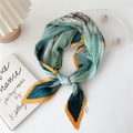 Pleated skinny scarf featuring mint green vintage floral patterns and retro design - Hibiscus Flower Green