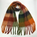 Thick warm plaid winter scarf with fringe in vibrant orange and green colors - 56# (Orange Green Red Blue Multicolor Plaid)