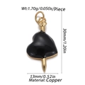 Copper heart pendant with black enamel and gold nail accent for DIY jewelry making - Copper / Nail Pierced Black Heart Pendant (CX148-01)