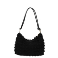 Sac à bandoulière noir tendance en tissu texturé popcorn avec nœud décoratif élégant - Noir