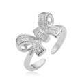 Anello a fiocco argento con micro zirconi cubici in uno stile aperto e regolabile - Stile CE00842YH / Argento