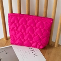 Rose red quilted heart pouch handbag on a wooden chair in a minimalist style - 26*6*17.5cm / Rose Red