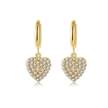 Élégantes boucles d'oreilles cœur en or avec pavé de zircons blancs et fermoir anneau - Or Coeur