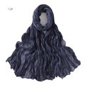 Detail shot of navy blue lightweight scarf with pleated texture and wavy fabric patterns - 12# Dark Blue
