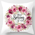 Macro detail of HELLO Spring floral wreath print on white peach skin pillowcase - 45x45cm(Cover Only) / Hello Spring Wreath (LTD351-12)