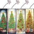 Set di 4 segnalibri 5D fai da te pittura a diamante albero di Natale in pelle PU - Stile Festivo Albero di Natale (SQ-159/Set di 4) / Vari materiali disponibili