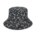 Schwarzer Anglerhut mit weißem und hellblauem Palmenmuster für sommerlichen Sonnenschutz - M (56-58cm) / Schwarze Tropische Palme (2#)