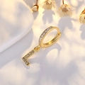 Gold S925 silver hoop earrings featuring letter L pendant with pavé white zircons - Letter L (Gold)