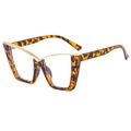 Retro tortoise shell cat-eye glasses frame with elegant golden metal bridge detail - Leopard Frame / Clear Lens (Anti-Blue Light)