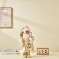Figura de Papá Noel en túnica beige con lista y linterna decorativa de Navidad - 45cm