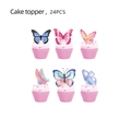 Detail showing 24PCS pink butterfly cake toppers on cupcakes for birthday parties - Cupcake Toppers 24PCS