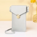Light gray faux leather crossbody phone bag with a gold metal push-lock and shoulder strap - Light Gray