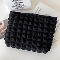 Tragbare schwarze Kosmetiktasche mit Waffelstruktur und Puffärmeln für die Reiseaufbewahrung - Schwarz
