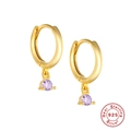 S925 sterling silver gold plated hoop earrings with round purple zircon pendants - Gold-Purple Zirconia