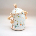 Quirky ceramic attitude jar with colorful polka dots and light orange twisted handles - Attitude Jar - Pale Yellow (Colorful Splatter) / Bright yellow