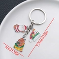 Macro view of Christmas enamel keychain with Santa and reindeer pendants and size measurements - ER826-White K Enamel Santa Reindeer Tree Keychain