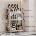Three-tier stainless steel kitchen organizer with knife holder and hooks, 63cm height - Triple Layer 30cm + Knife Rack + Chopstick Tube + Hooks