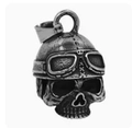Ciondolo campanella per moto con teschio e casco da pilota vintage in acciaio scuro - Ciondolo Collana Teschio in Acciaio Inossidabile Invecchiato / Colore Acciaio (con Gancio)