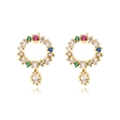 Elegante gouden oorbellen met kleurrijke zirkoon bloemenkransen en druppelhanger - E1655 Ring Waterdruppel Kleurrijke Zirkoon Oorbellen