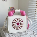 Retro telephone shaped crossbody bag in white and pink with dial pad design - Large / 23x20x11cm / White