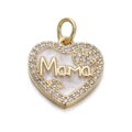 Gold plated heart pendant necklace with Mama lettering and cubic zirconia accents - CX145-3B Gold White Enamel Mama Hollow Heart