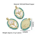18K vergulde koperen hanger van de Maagd Maria met kruis, parel en turquoise kralen - Stijl D