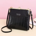 Classic black crocodile texture PU leather shoulder bag with gold hardware and strap - Black