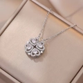 Silver tone four-leaf clover necklace with sparkling cubic zirconia on a gift box - Steel Color Four-Leaf Flower Necklace (X2123)